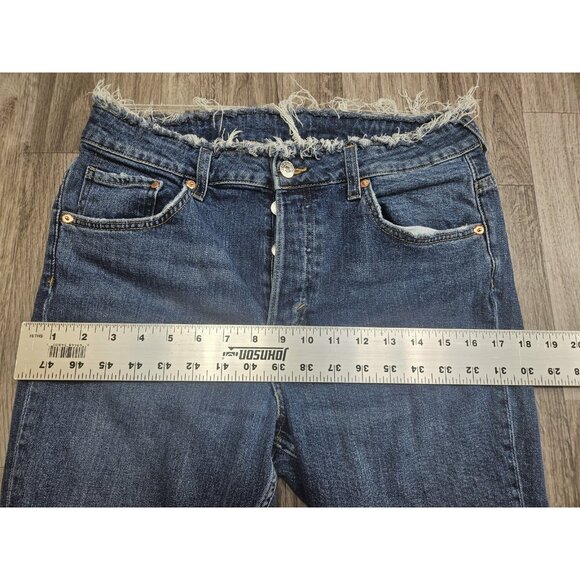 (3/$35) H&M &Denim Jeans Womens 32 High Waist Skinny Ankle Raw Hem Distressed - Picture 10 of 13